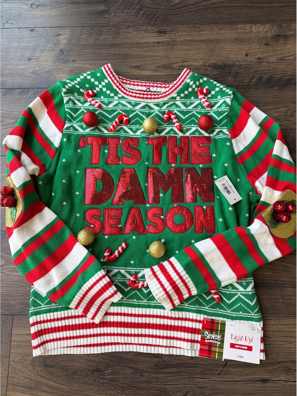 Spencer's Workshop Light-Up 'Tis The Damn Season Christmas Sweater XL